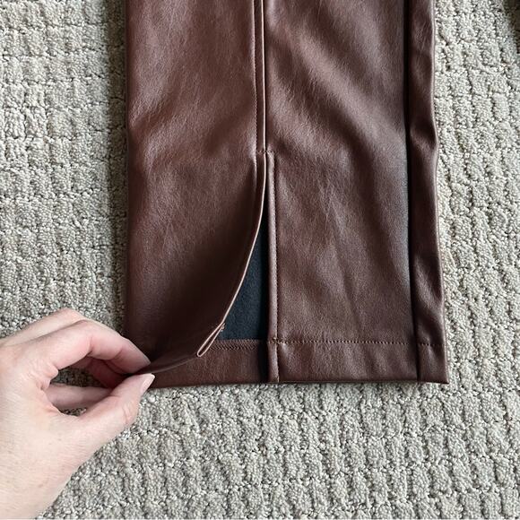 NWOT Wildfox Princess Seams Split Hem Faux Leather Pants in Brown Size L - Picture 7 of 11